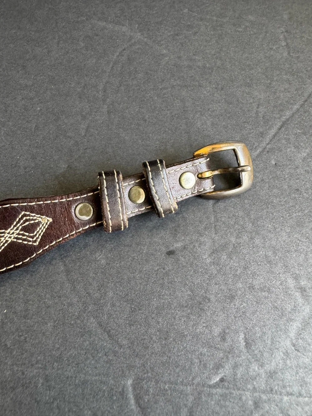 Vintage Brown Leather Belt Stitched Western Detail Unisex Womens Medium